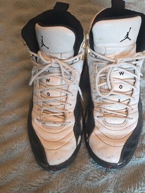 Jordan White and Black High-Top Basketball Sneakers